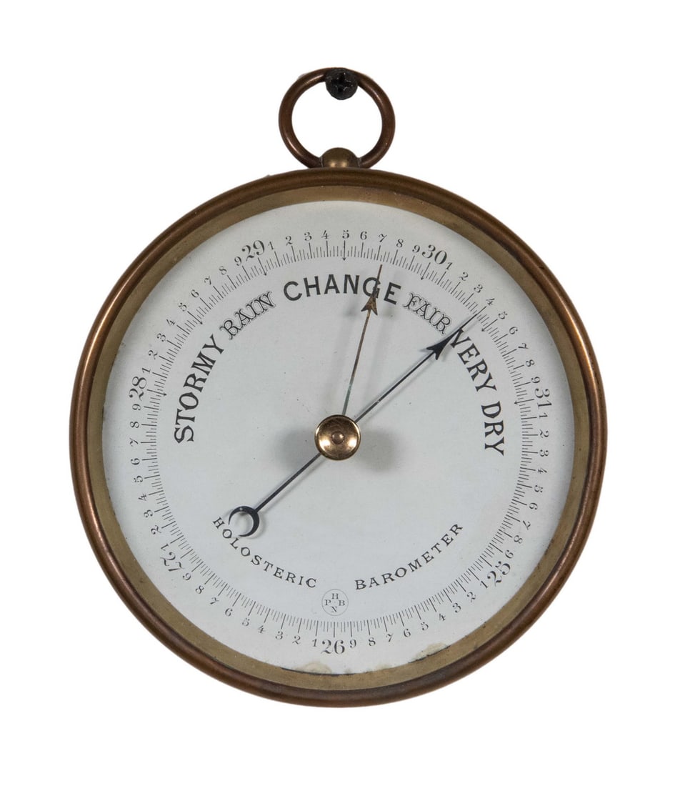 FRENCH BRASS CASED ANEROID BAROMETER (1 of 2)