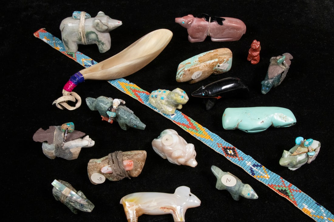 (16) NATIVE AMERICAN STONE CHARMS & SCOOP & HATBAND (1 of 3)