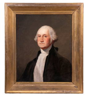 ATTRIBUTED TO GILBERT STUART (MA/RI/UK, 1755-1828): The Classic Bust Portrait, so successful that Stuart painted many copies for income, of which this is one, ca. 1805. The original, unfinished portrait, now known as the "Athenaeum" type, painted from