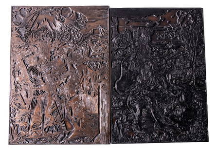 (2) DURER PRINTING PLATES EARLY 20TH C. LETTERPRESS: Copper printing matrix (plates) , created to reproduce prints of the work of one of the masters of the German Renaissance, Albrecht Dürer. "Samson Rending the Lion" & The Martyrdom of Saint Catherine