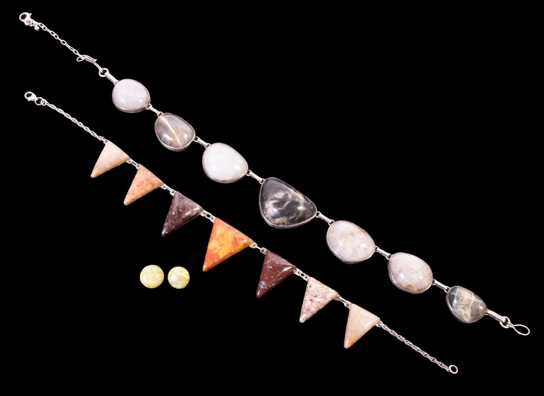 (2) SILVER SET POLISHED STONE NECKLACES & PR OF EARRINGS (1 of 4)