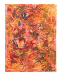 BEAUFORD DELANEY (NY/FRANCE/TN, 1901-1979): Untitled, 1963, mixed media on Arches paper, laid to hardboard, signed and dated lower right, signed verso and marked "No. 4", along with remnant of exhibition label. Unframed, 19 3/4" x 15".Provenenc