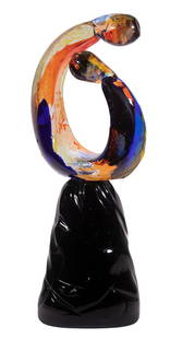 MARIO BADIOLI (ITALY, 1940- ) MURANO GLASS: Abstract Sculpture, Venetian art glass, signed near base, also incised "Made for Paula Volente, Murano, Venezia, 14 June 2010", 21 1/2" high, 8 1/2" x 5 1/2". Good condition.