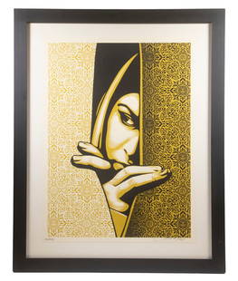 SHEPARD FAIREY (RI/CA, 1970- ): "Israel/Palestine", serigraph, pencil signed and dated '09, numbered 174/475. Housed in black box frame, the sheet floated over white board under plexiglass, OS: 30 3/4" x 24 3/4", sheet size: 24" x 1