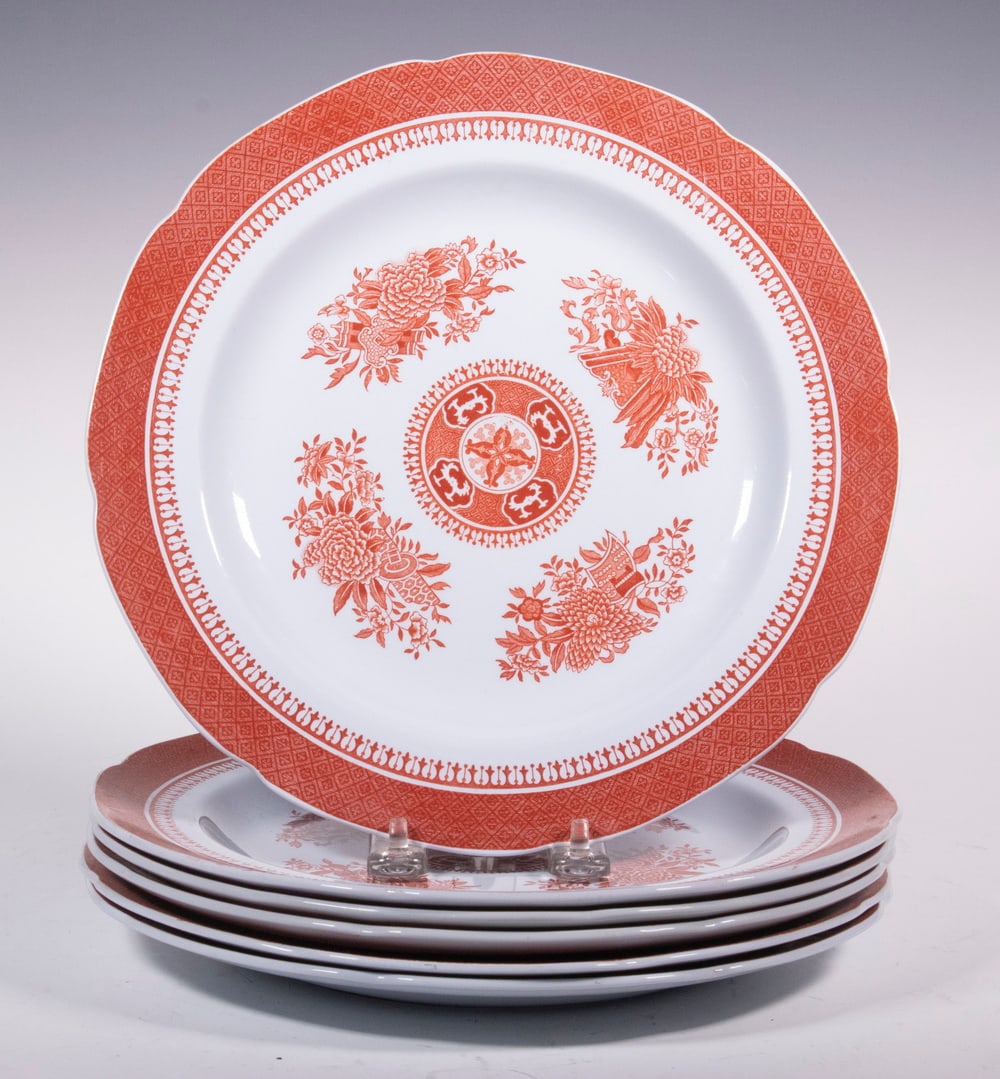 SPODE "FITZHUGH RED" PATTERN DINNER PLATES: Lot of (6) English Ironstone Plates, 10 1/4" diam.