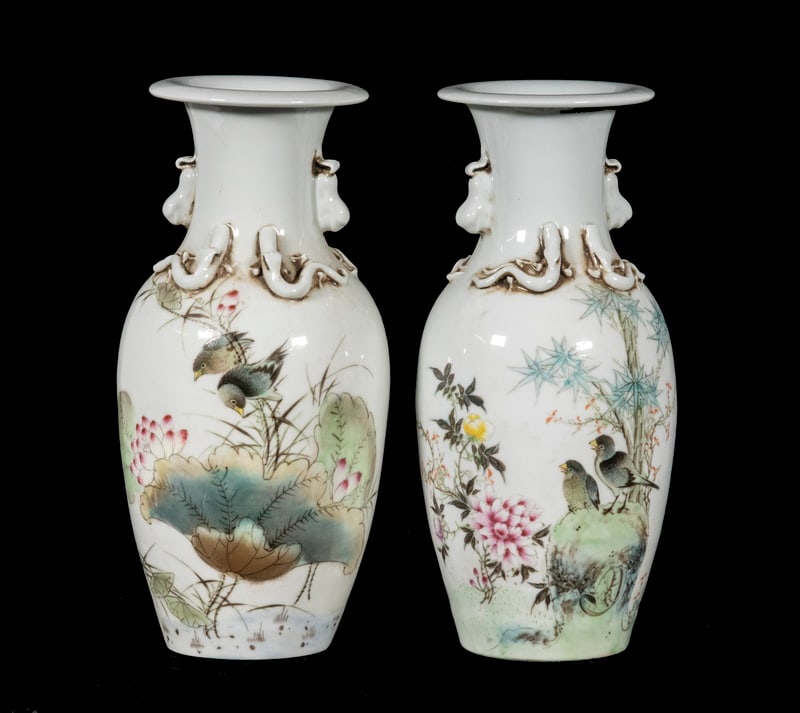PR CHINESE PORCELAIN BALUSTER VASES WITH APPLIED DRAGONS (1 of 4)