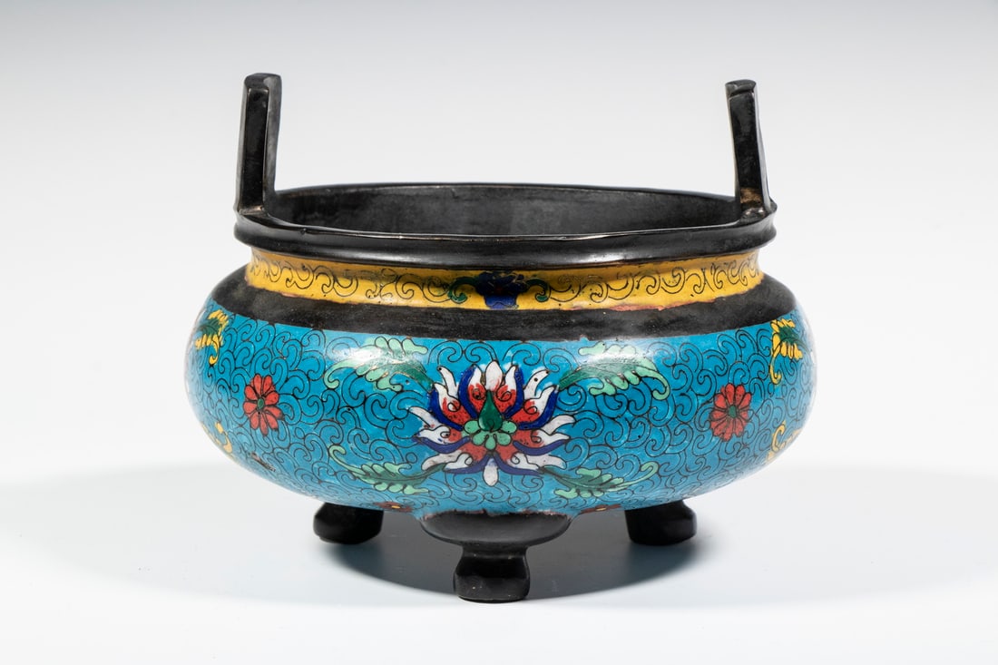 CLOISONNE ENAMEL & BRONZE TRIPOD CENSER (1 of 3)