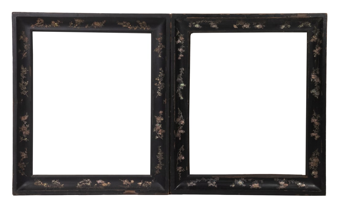 PAIR OF LARGE CHINESE EXPORT BLACK LACQUER AND MOTHER OF PEARL FRAMES (1 of 2)