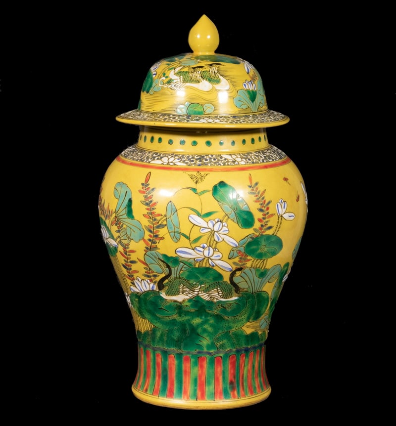 CHINESE YELLOW GROUND LIDDED JAR (1 of 6)