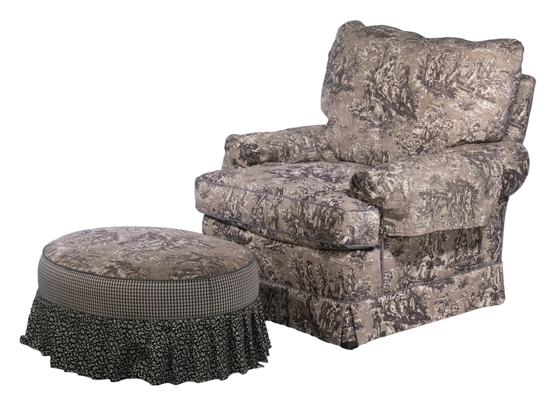 UPHOLSTERED CHAIR & OTTOMAN (1 of 3)