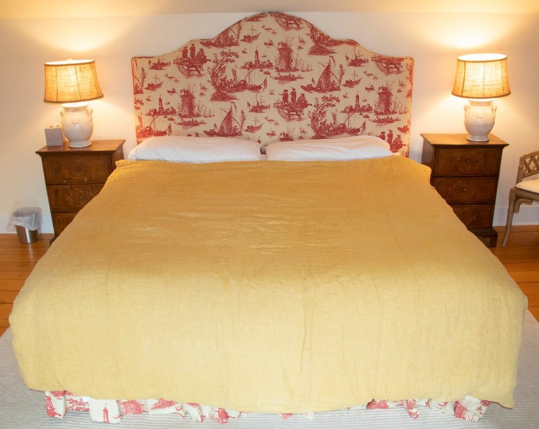 HEADBOARD & TOILE FABRIC BEDROOM SET (1 of 2)