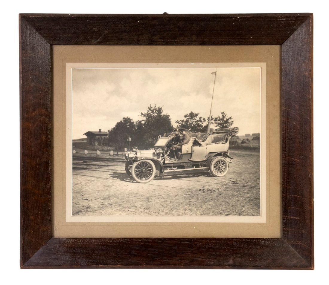 RARE ORIGINAL LARGE FORMAT FRAMED PHOTO OF A WWI PRUSSIAN (GERMAN) FIELD OFFICER"S AUTOMOBILE (1 of 3)