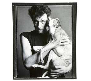 MONUMENTAL BLACK & WHITE PHOTOGRAPH OF A MAN WITH HIS DOG, CIRCA 1980S, UNFRAMED