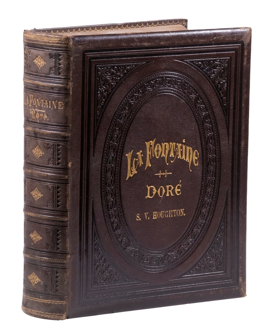 THE FABLES OF LA FONTAINE: Translated into English Verse by Walter Thornbury, with illustrations by Gustave Dore; Cassell, Petter and Galpin, London and New York. (1870)Deluxe full tooled brown leather with gold and black decor