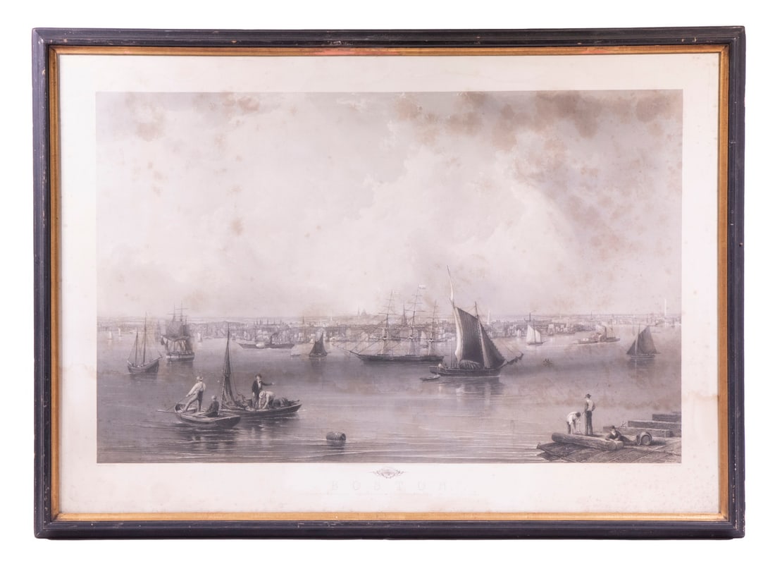 1857 FOLIO SIZED ENGRAVING OF BOSTON BY C. MOTTRAM AFTER J.W. HILL: Painted by John William Hill (NY, 1812-1879, engraved by Charles Mottram (UK, 1807-1876). Publishers: Smith Brothers, & Co. (New York, NY); P. & D. Colnaghi & Co.; Fran?ois Delarue. Plate: 28 3/4" ? 4