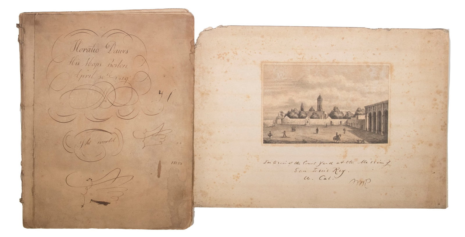 (9) MAPS FROM 18TH C. ATLAS & EARLY CALIFORNIA PRINT: Disbound atlas maps published by Cummings & Hilliard, No.1 Cornhill, Boston. Front inscribed "Horatio Dawes, His Maps, April 20th 1819["starting with two-page "The World" T. Wrightman, Sc, handcolored