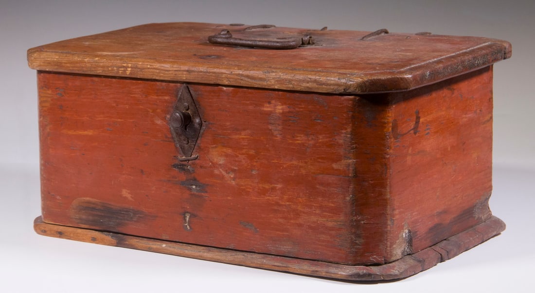 EARLY RED PAINTED DOCUMENT BOX (1 of 5)