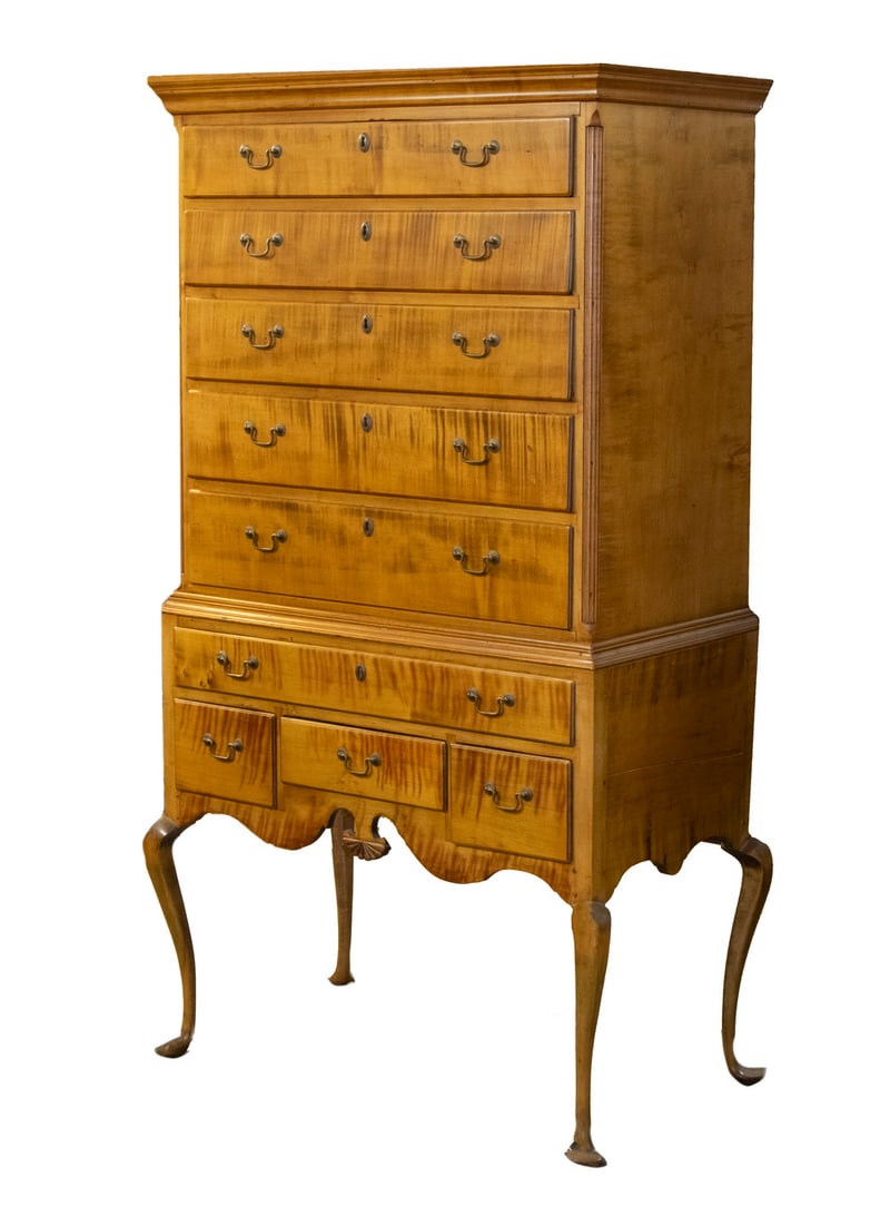 QUEEN ANNE WAVY BIRCH HIGHBOY (1 of 5)