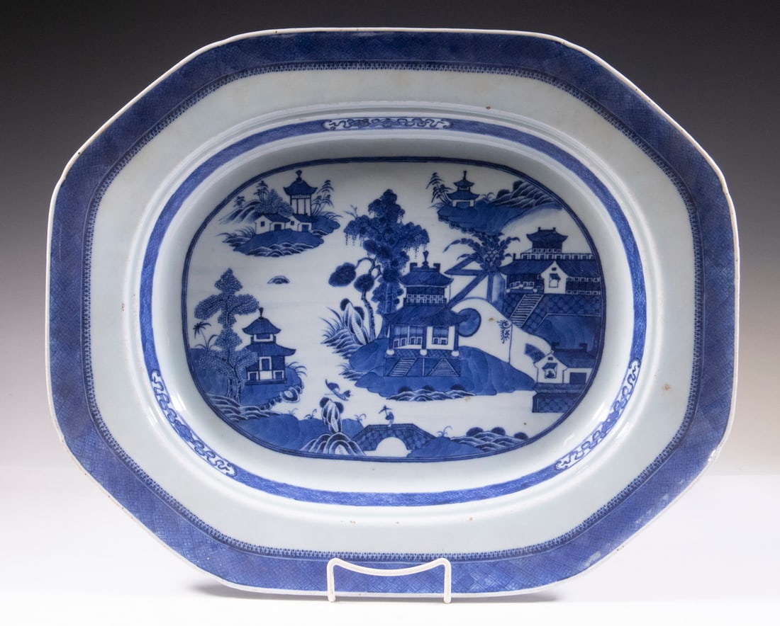 CHINESE CANTON BLUE & WHITE PLATTER (1 of 2)