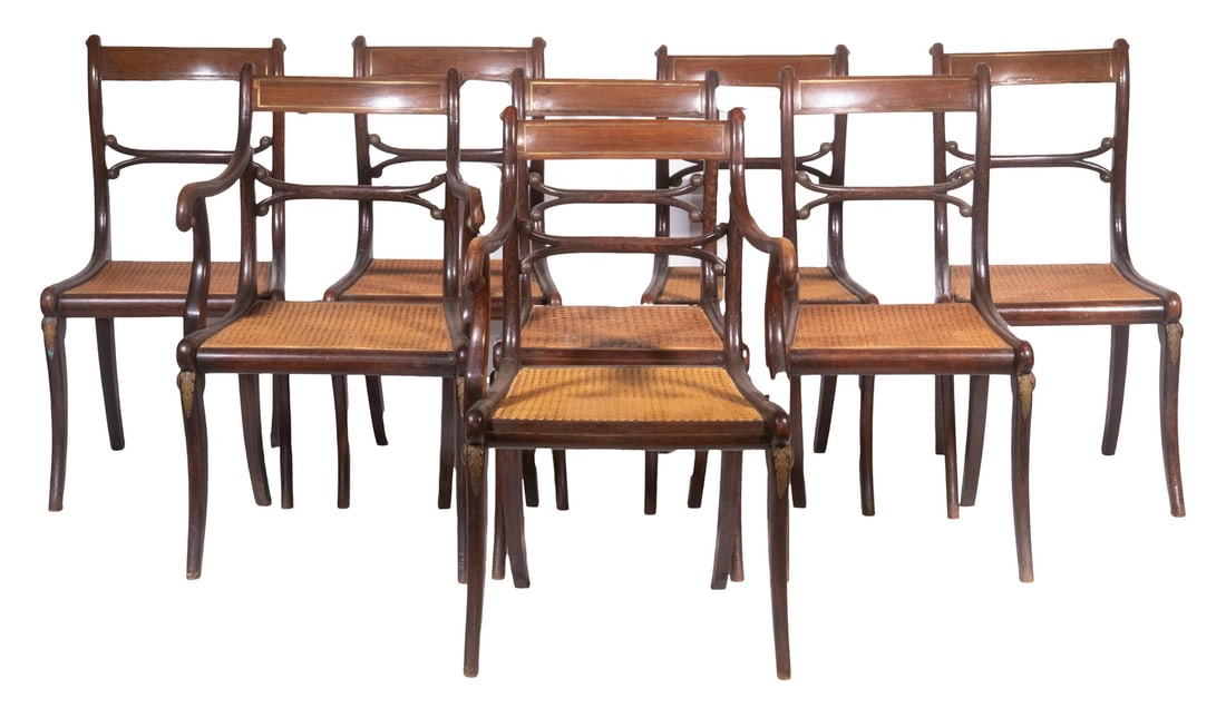 (SET OF 8) CIRCA 1830 BRITISH CANED MAHOGANY DINING CHAIRS (1 of 3)