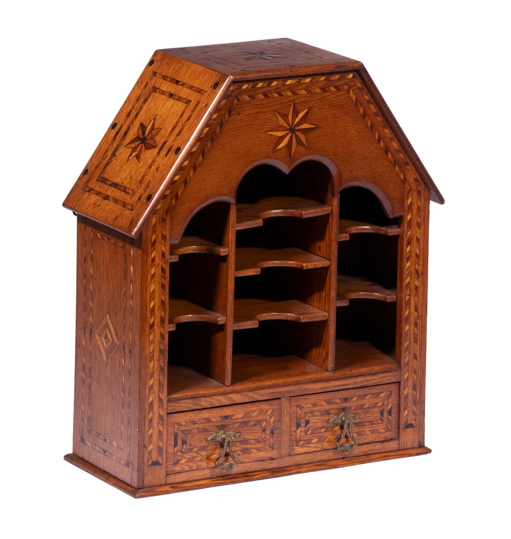 INLAID OAK WALL CABINET (1 of 10)