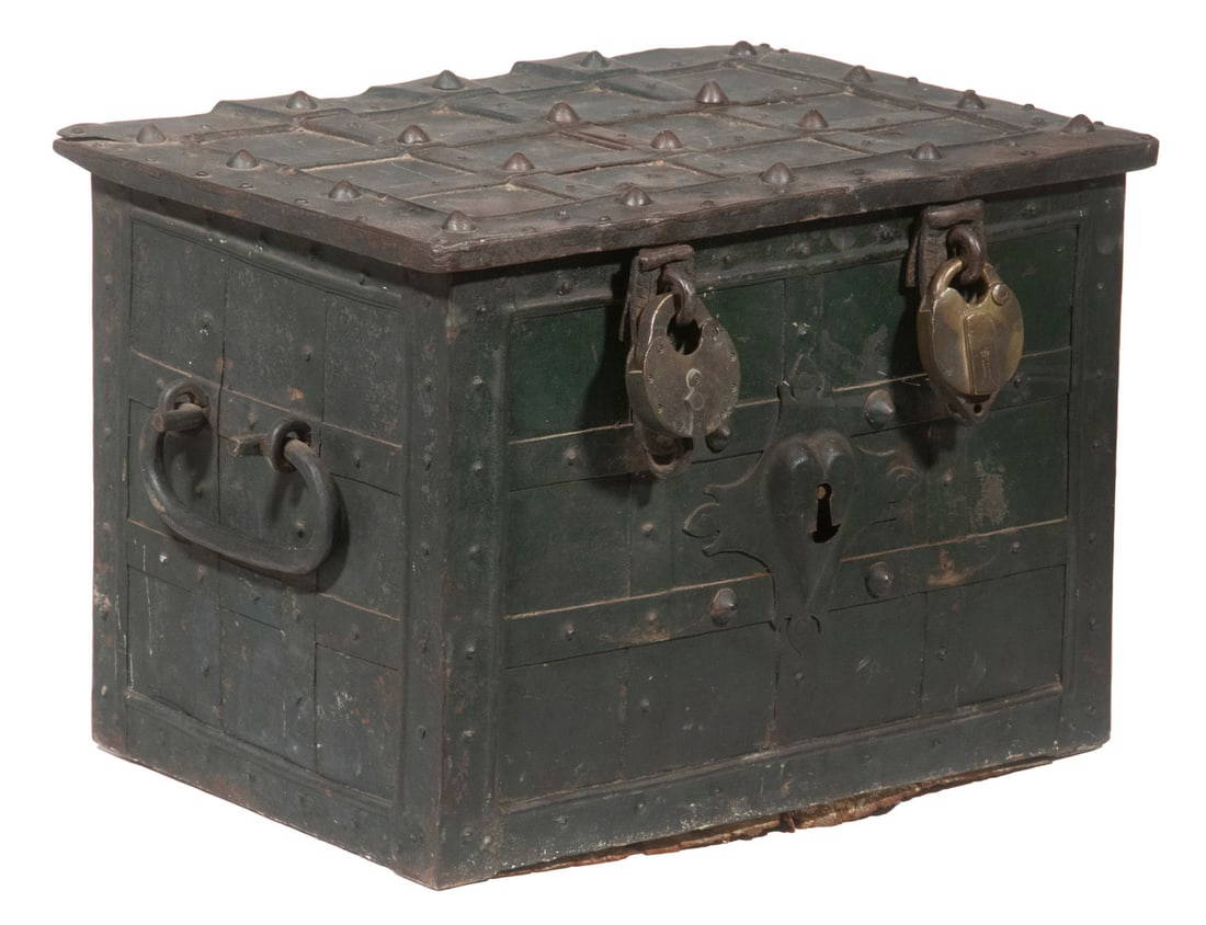 18th C. Ironbound Chest, With Key Auction