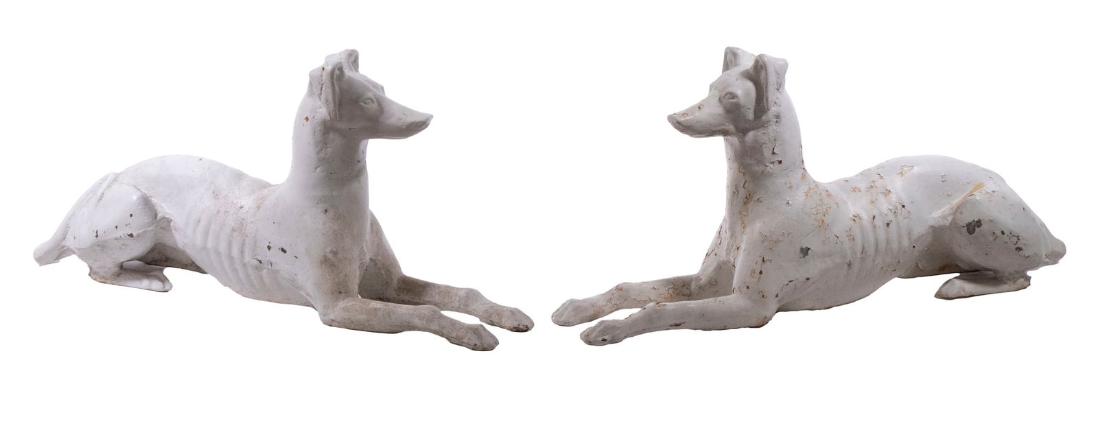 PAIR OF 19TH C. FISK LIFE-SIZED CAST IRON RECLINING WHIPPET DOGS (1 of 3)