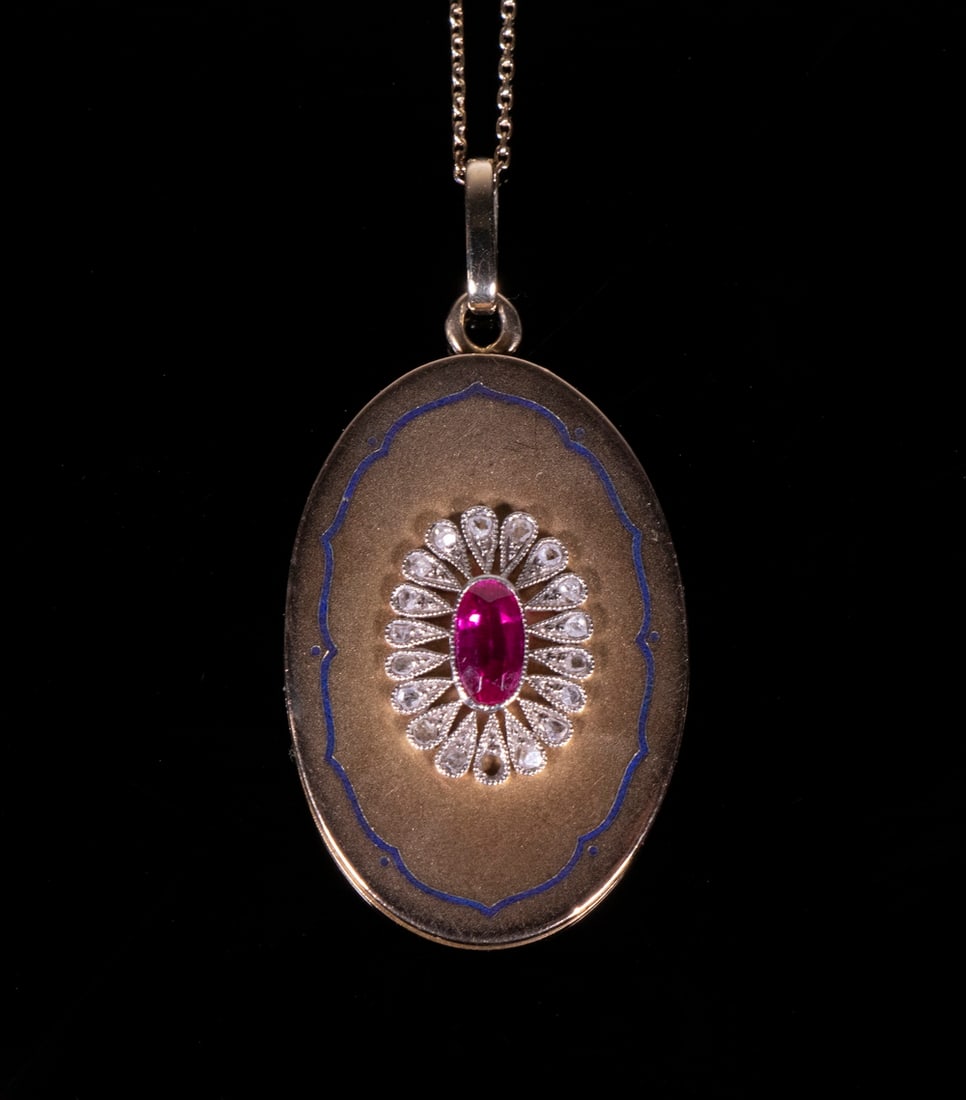 RUBY & DIAMOND LOCKET ON CHAIN (1 of 4)