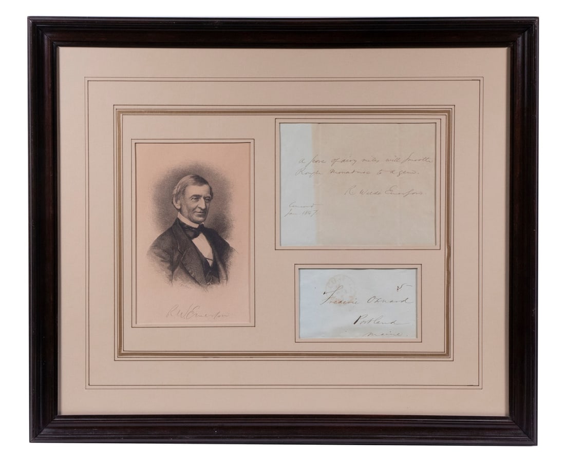 SIGNED FRAMED LETTER AND PRINT PORTRAIT OF POET RALPH WALDO EMERSON (1 of 4)