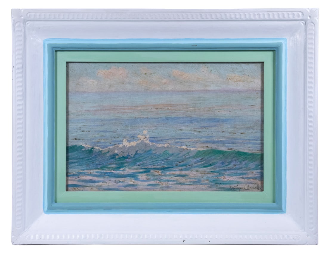 WILLIAM SWIFT DANIELL (CA, 1864-1933): Seascape, oil on canvas, signed lower right, in hand painted frame, OS: 20 1/4" x 26 1/4", SS: 11 1/4" c 17 1/4", needs cleaning.