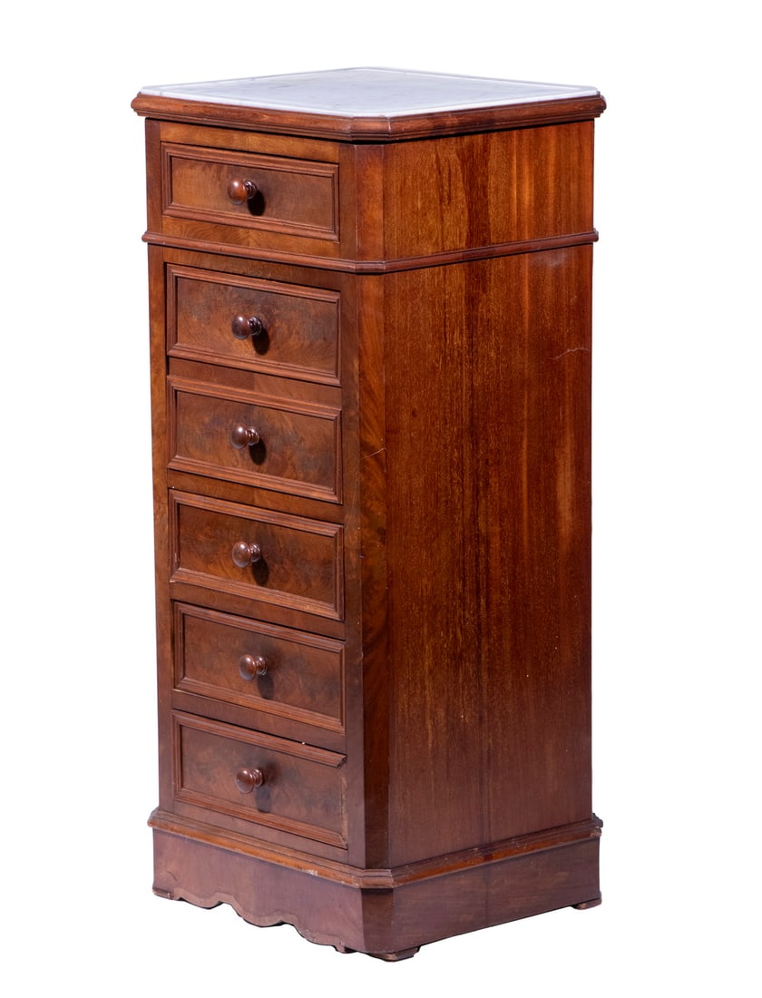 FRENCH WALNUT MARBLE TOP CABINET (1 of 4)