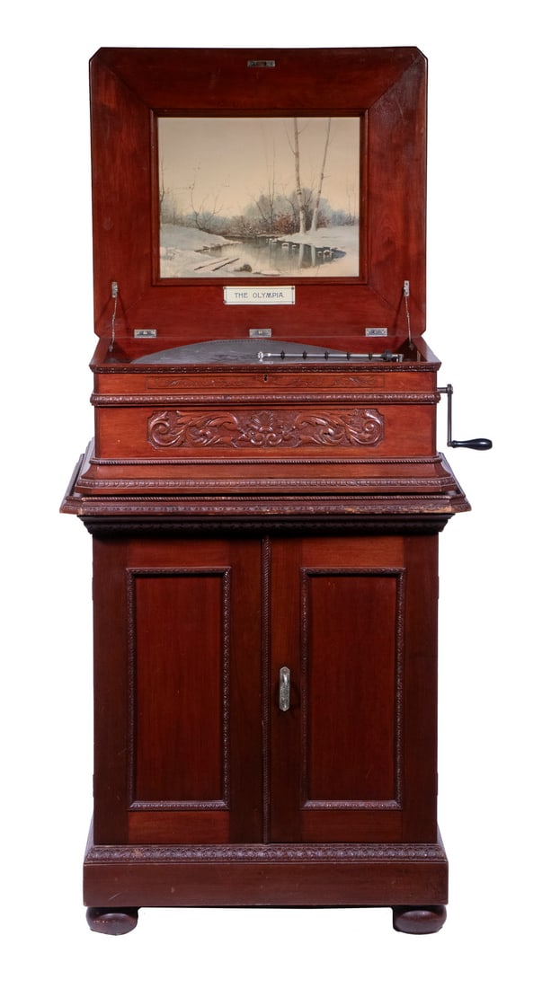 DELUXE 'THE OLYMPIA' 20" DISC MUSIC BOX ON ORIGINAL STAND (1 of 8)