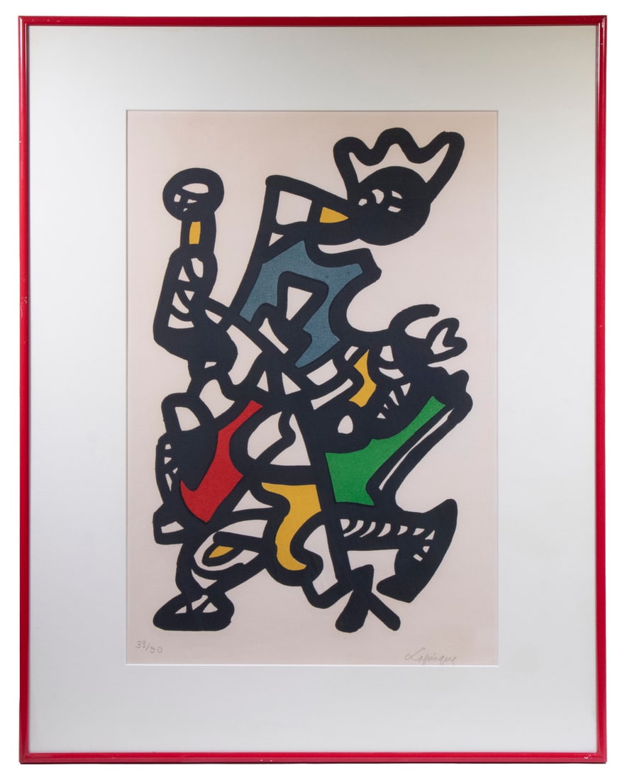 CHARLES LAPICQUE (FRANCE, 1898-1988): Singer, serigraph on paper, pencil signed and numbered 33/90, in red casement frame, matted under glass, OS: 28" x 22", SS: 21" x 14".
