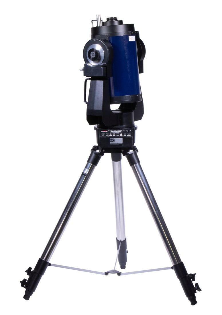 MEADE 8" SCHMIDT LX200 EMC CASSEGRAIN TELESCOPE: MIB, never used, with field tripod, missing mounting pin. Original box is 14" x 31" x 22", the tripod, collapsed, is 37" x 10" diam..