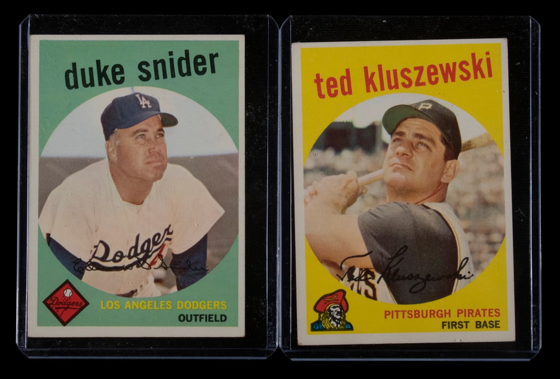 (2) 1959 TOPPS BASEBALL CARDS: TED KLUSZEWSKI, #35, PITTSBURGH, & 1958 DUKE SNIDER, #20, LOS: One owner, private collection.