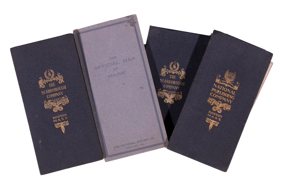 (4) NORTHEAST US TRAVELER'S MAPS, 1902-1914: Including: Scarborough "Map of White Mountains and Central New Hampshire", 1903, linen backed, 37" x 39", accordion folded down into hard covers, very good; PLUS Scarborough "Complete Road Map of Sout