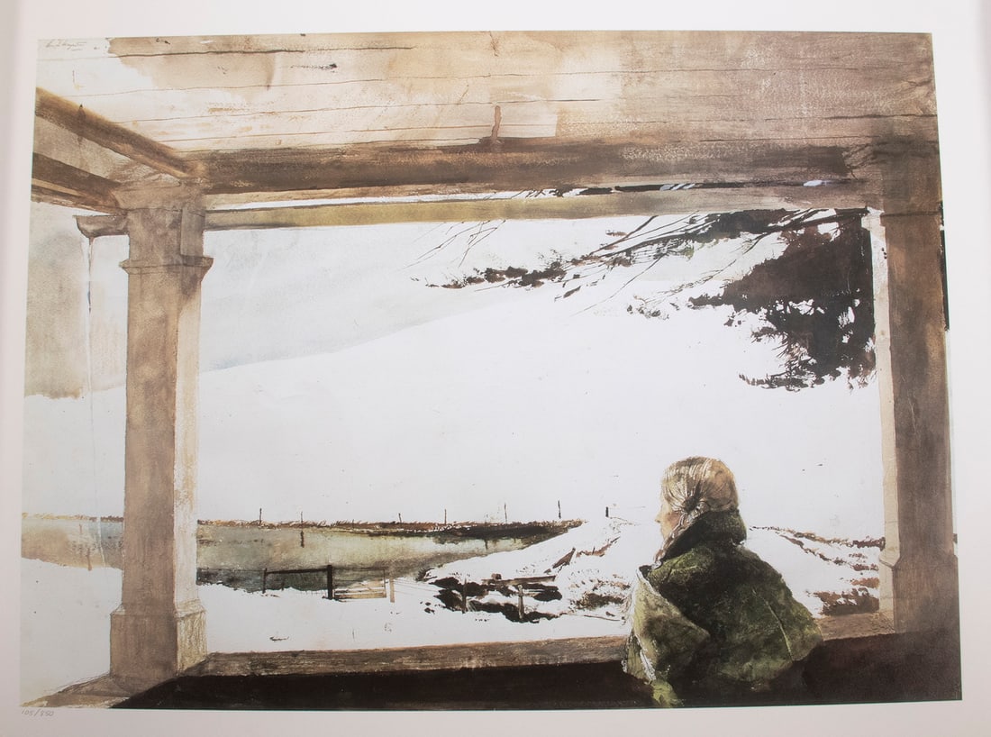 ANDREW NEWELL WYETH (PA/ME, 1917-2009): Easter Sunday, collotype, unsigned, numbered 105/850, 1994, depicting Helga with her dog, published by the Triton Press, NY. 18" x 24" image on 22 1/2" x 28 1/2" sheet, unframed, in publishers heavy e