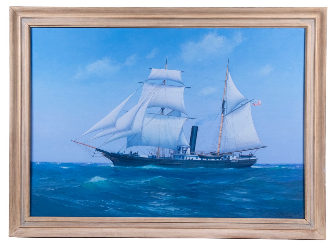 R.D. (RAY) WILCOX (NY/NJ, 1883-1959): American Steam/Sail Ship Underway, ca 1880, oil on panel, signed lower right and dated 1941, in bleached frame, OS: 21 1/2" x 29 1/2", SS: 18" x 26".