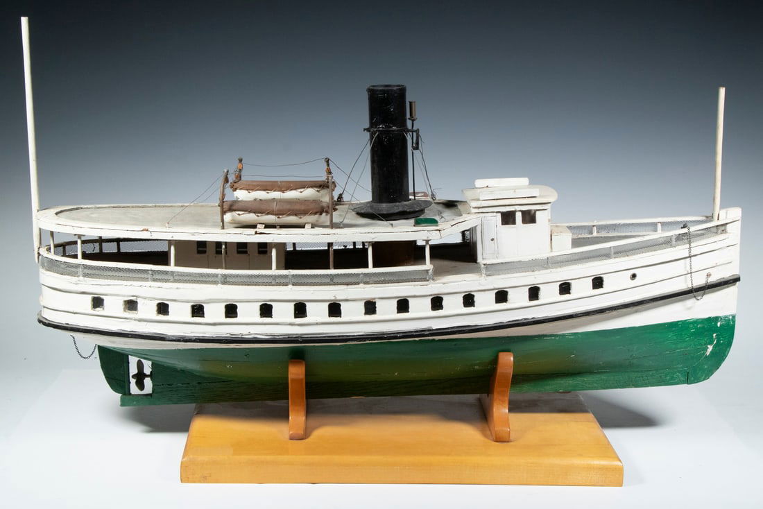 MODEL OF THE MAINE STEAMBOAT "CASTINE": Hand Crafted and Detailed Ship Model, depicting the 71-foot passenger and freight steamer "Castine" - built in Brewer in 1889 and served the Penobscot Bay region for 44 years until it was wrecked at V
