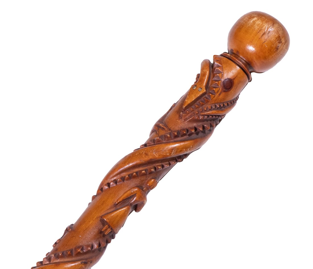 FOLK ART CARVED WOOD WALKING STICK (1 of 4)