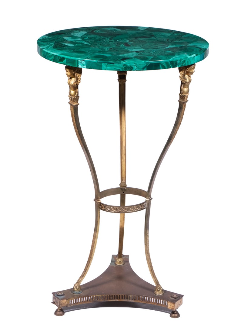 FRENCH NEOCLASSICAL BRONZE & MALACHITE TABLE (1 of 3)