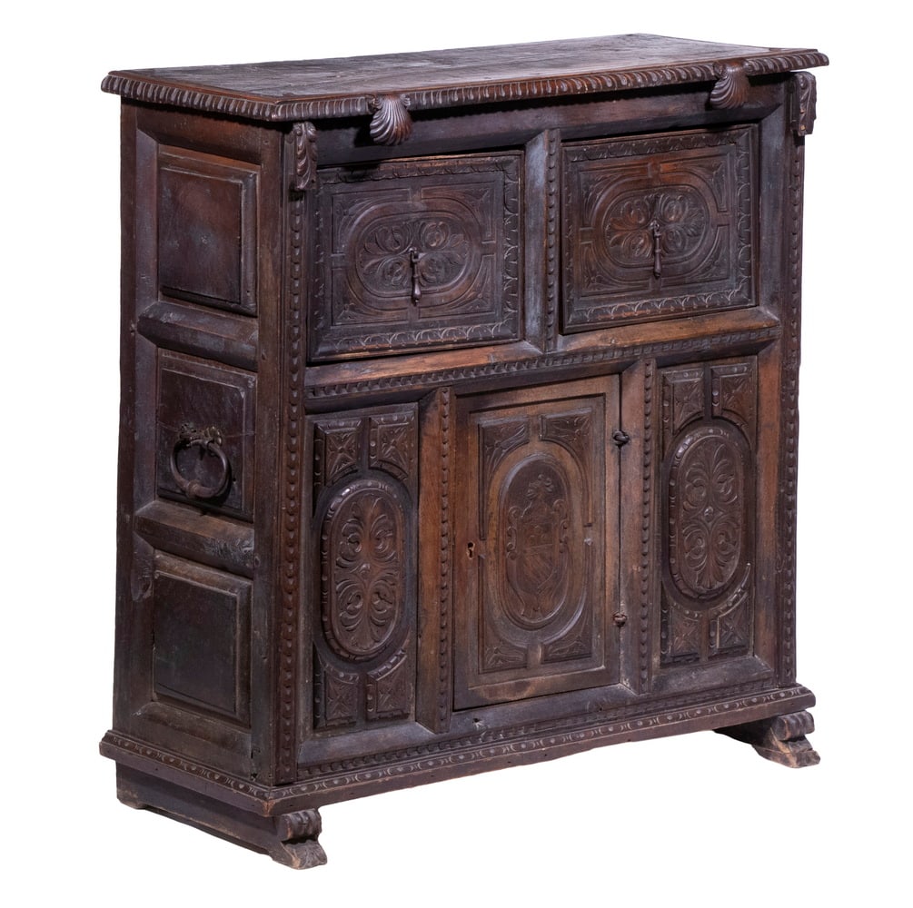 CONTINENTAL CARVED WALNUT CUPBOARD (1 of 7)
