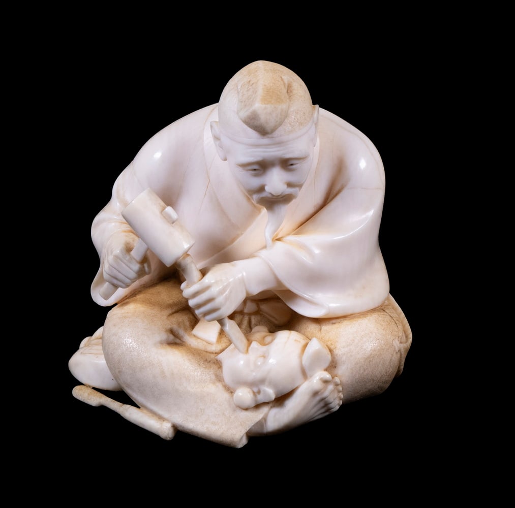 19TH C. IVORY OKIMONO OF A MASK MAKER (1 of 6)