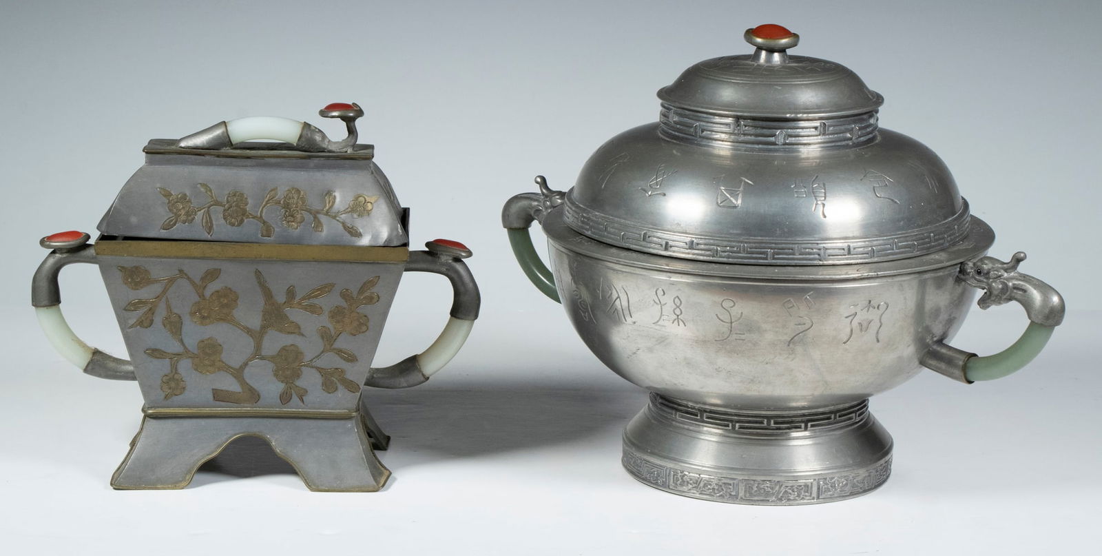 (2) CHINESE PEWTER & JADE VESSELS (1 of 4)