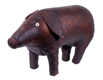 VINTAGE OMERSA LEATHER PIG FOOTSTOOL