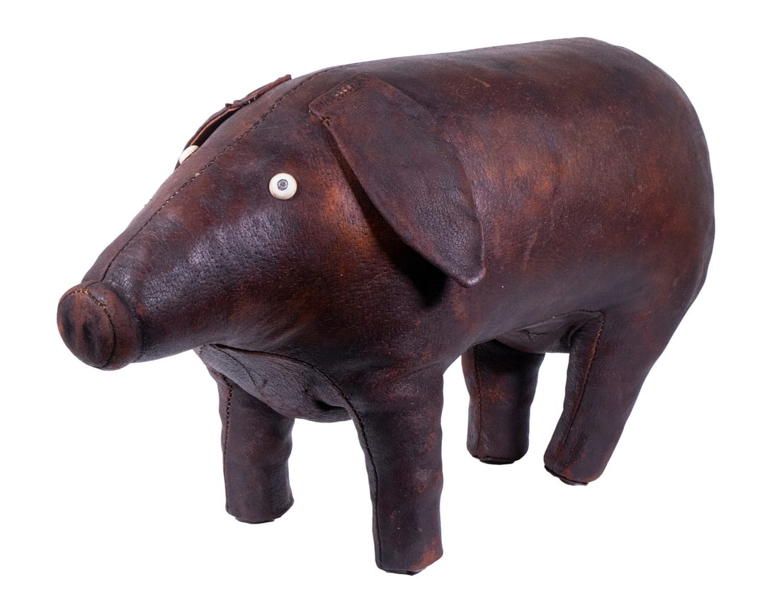 VINTAGE OMERSA LEATHER PIG FOOTSTOOL (1 of 3)
