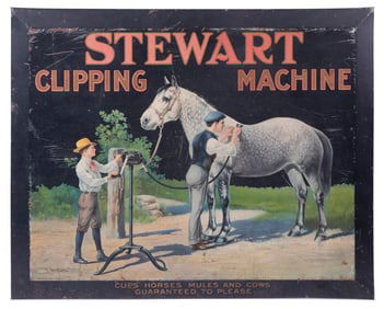 STEWART CLIPPING MACHINE SIGN BY AMERICAN ART WORKS CO.