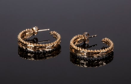 PR OF 14K GOLD WOVEN HOOP EARRINGS