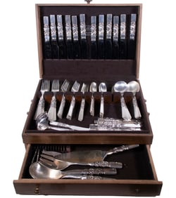 GEORG JENSEN "SCROLL/SAGA" STERLING FLATWARE SET