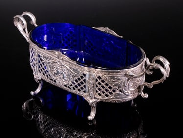 GERMAN SILVER MOUNTED COBALT GLASS BOWL